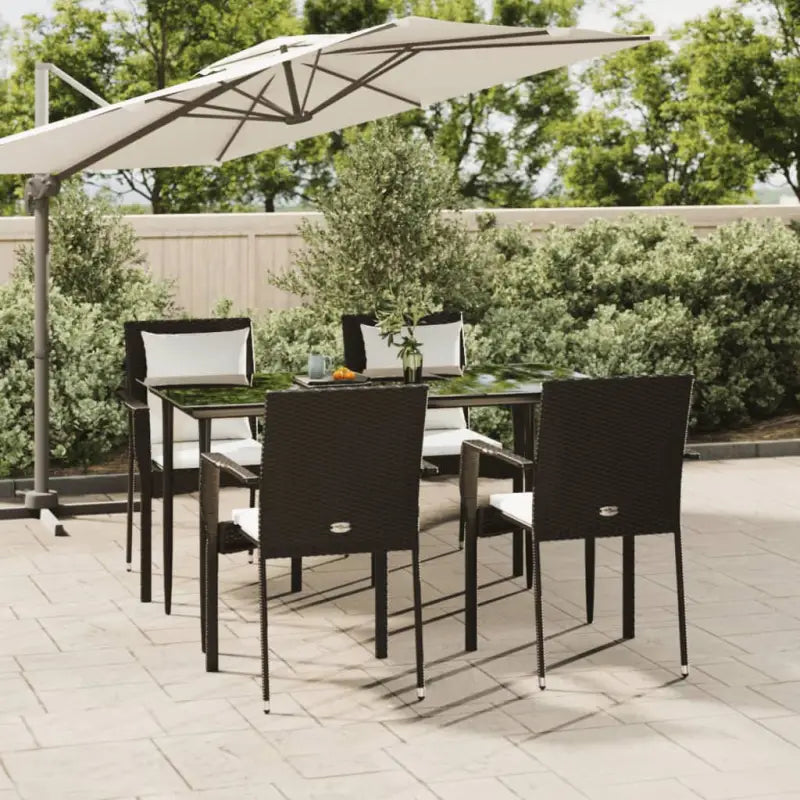Moderne tuinset van poly rattan en gepoedercoat staal voor eenvoudig schoon maken - Zwart / 160 cm tafellengte