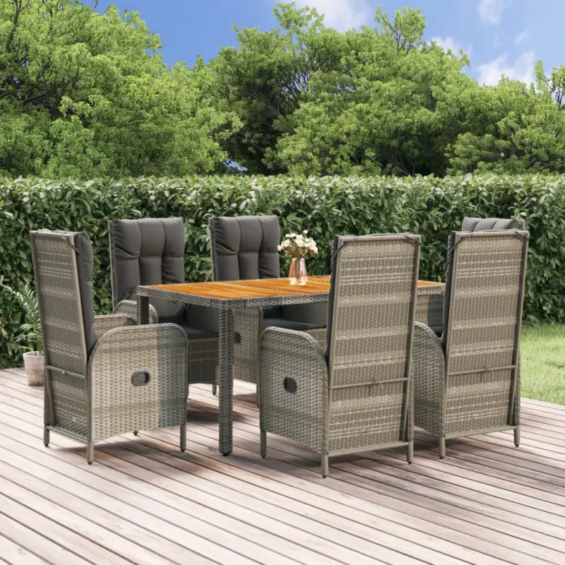 Moderne tuinset van poly rattan en massief acaciahout met gepoedercoat staal - 150 cm tafellengte / 6x stoel + tafel