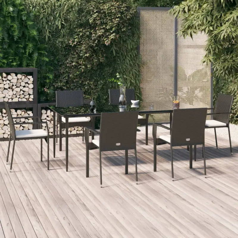 Moderne tuinset van poly rattan met gehard glas en eenvoudig schoonmaken - Zwart / 200 cm tafellengte - Tuinsets