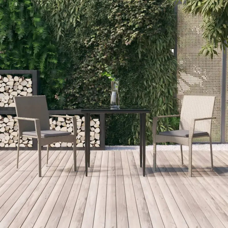 Moderne tuinset van poly rattan met gehard glas en eenvoudig schoonmaken - Grijs / 80 cm tafellengte - Tuinsets