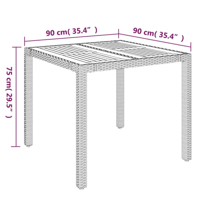 Moderne tuinset van poly rattan met massief acaciahout en gepoedercoat staal - Tuinsets