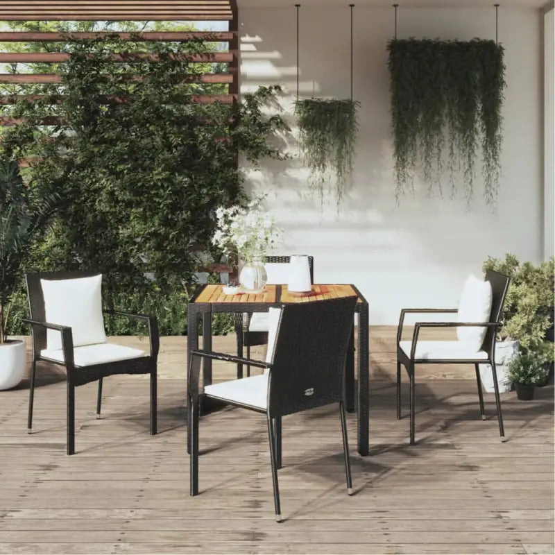 Moderne tuinset van poly rattan met massief acaciahout en gepoedercoat staal - Zwart / 90 cm tafellengte - Tuinsets