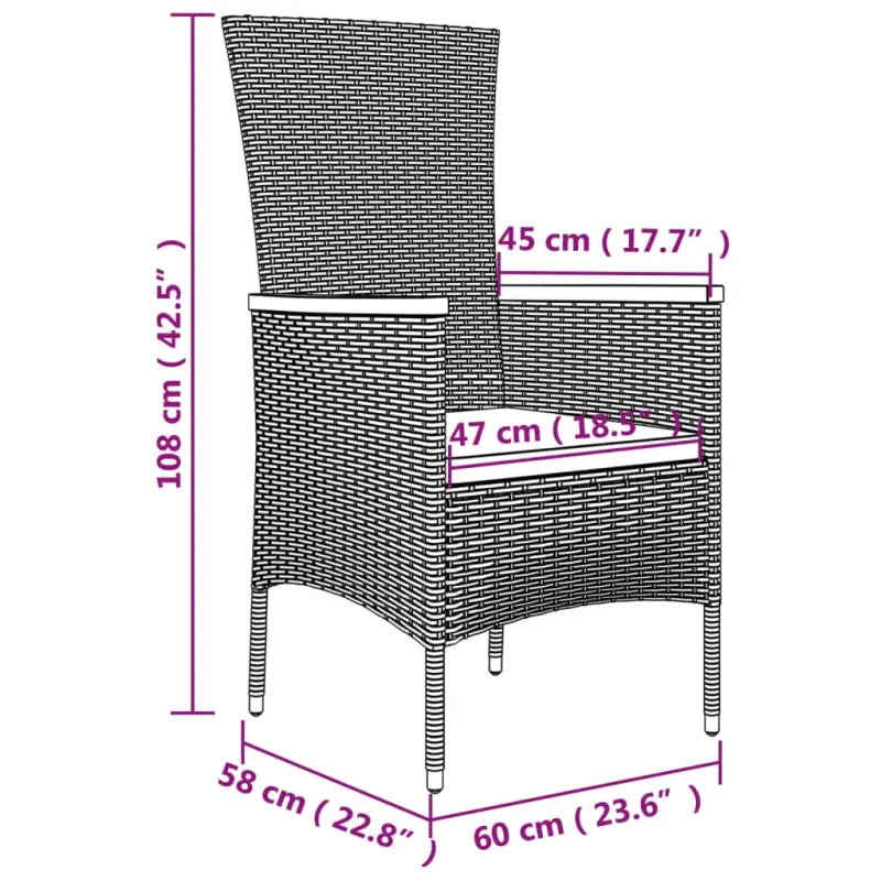 Moderne tuinset van poly rattan met zwart materiaal en gehard glas - Tuinsets