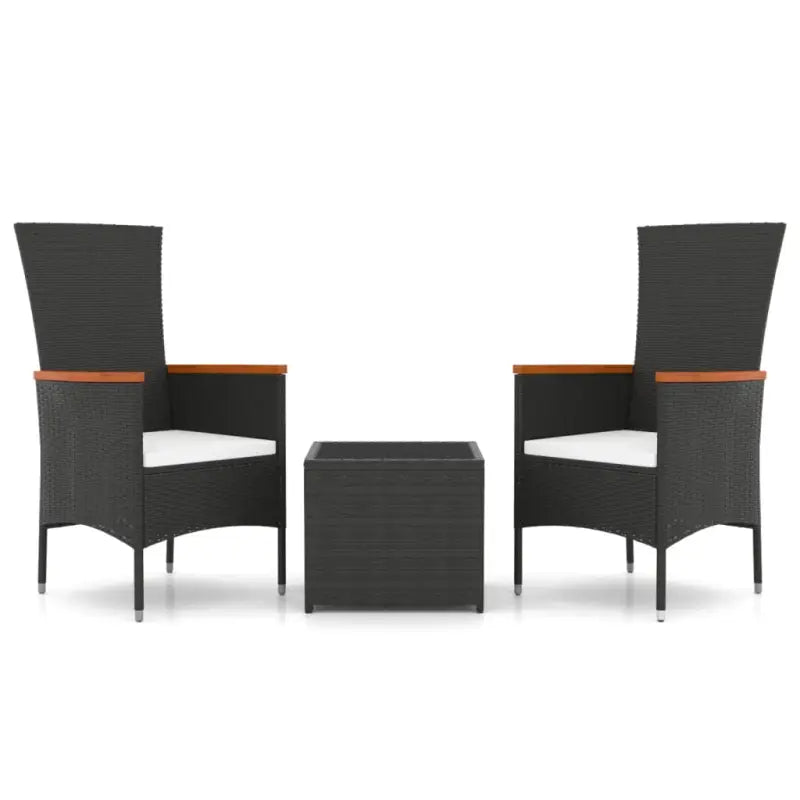 Moderne tuinset van poly rattan met zwart materiaal en gehard glas - Tuinsets