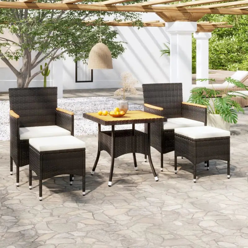 Moderne tuintafel met poly rattan en gehard glas voor buitengebruik - Bruin en zwart / 80 x 80 x 75 cm - Tuinsets
