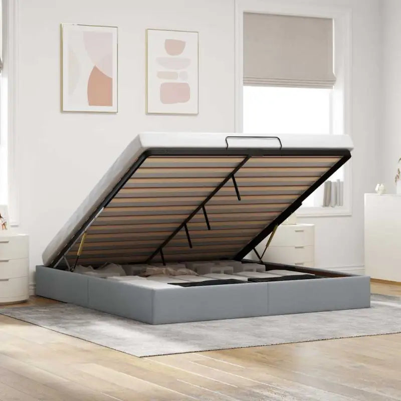 Moderne voetenbank met opbergruimte en ademend vermogen voor boxspring nodig - Lichtgrijs / 180 x 200 cm - Bedden &