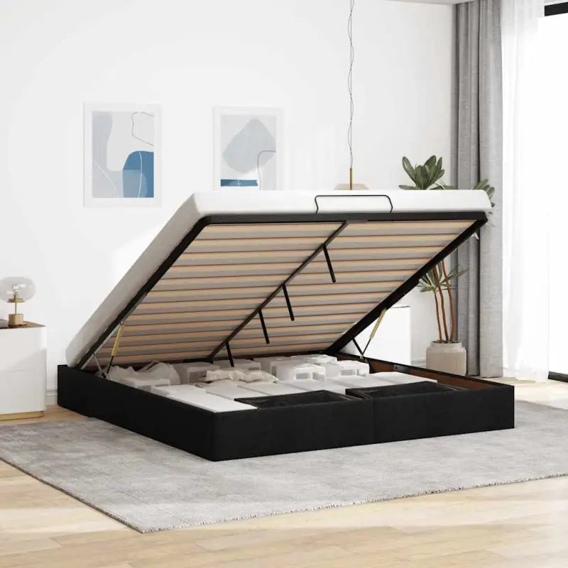 Moderne voetenbank met opbergruimte en ademend vermogen voor boxspring nodig - Zwart / 200 x 200 cm - Bedden & bedframes