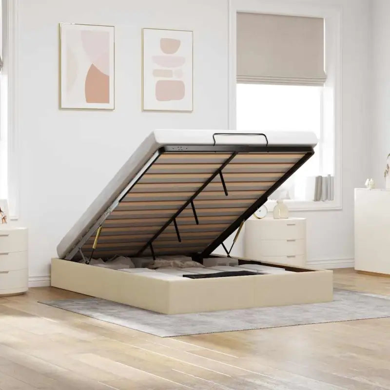 Moderne voetenbank met opbergruimte en ademend vermogen voor boxspring nodig - Crème / 140 x 190 cm - Bedden & bedframes