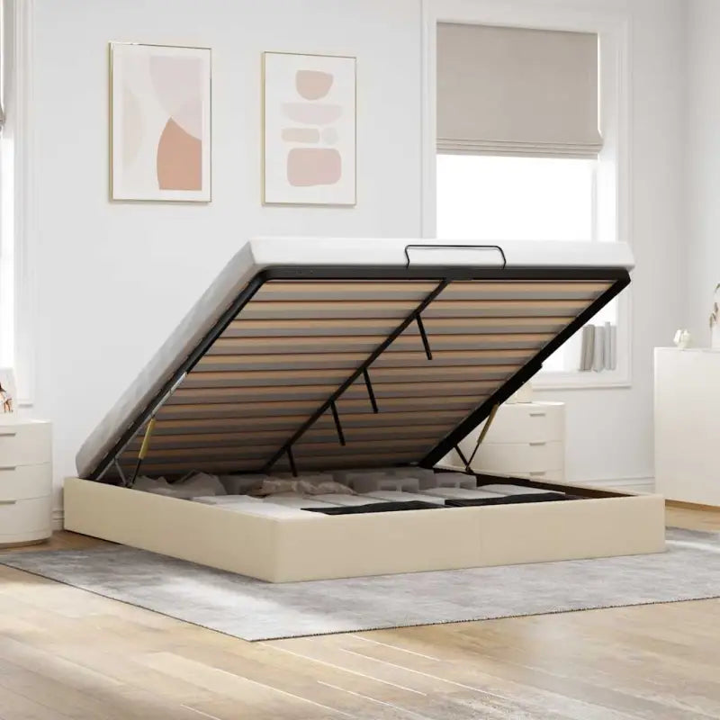 Moderne voetenbank met opbergruimte en ademend vermogen voor boxspring nodig - Crème / 160 x 200 cm - Bedden & bedframes