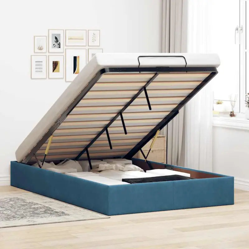Moderne voetenbankje met opbergfunctie en geschikt voor boxspring nodig - Donkerblauw / 120 x 200 cm - Bedden &