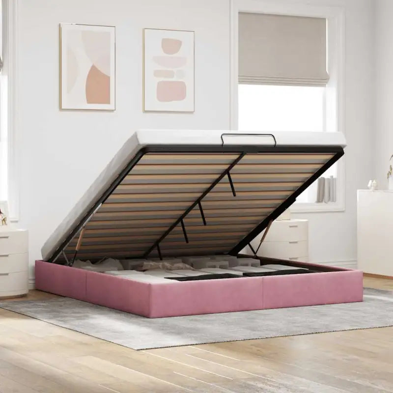 Moderne voetenbankje met opbergfunctie en geschikt voor boxspring nodig - Roze / 180 x 200 cm - Bedden & bedframes