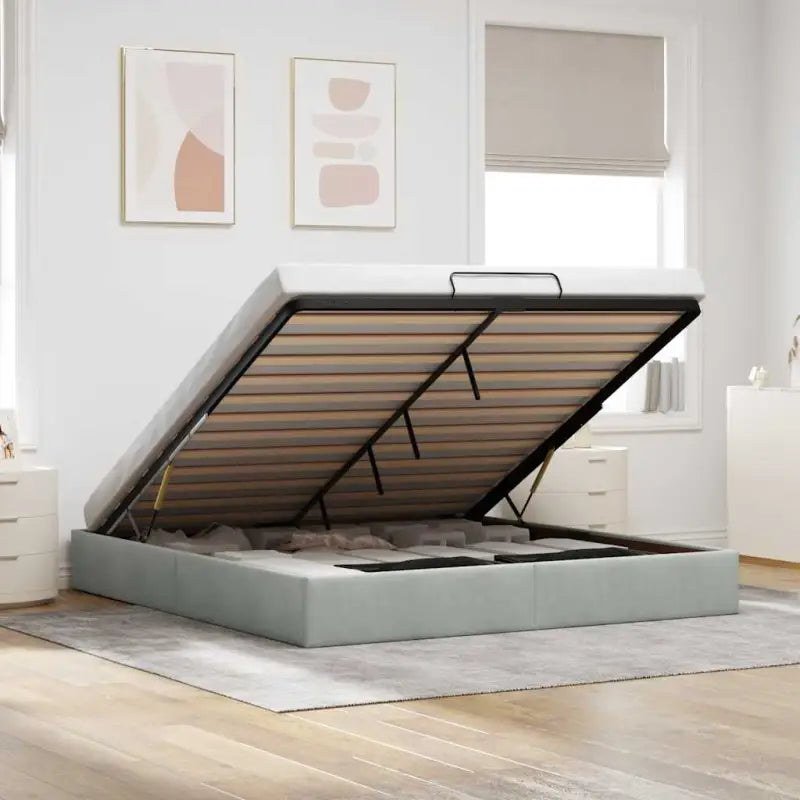 Moderne voetenbankje met opbergfunctie en geschikt voor boxspring nodig - Lichtgrijs / 200 x 200 cm - Bedden & bedframes