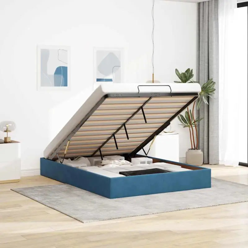 Moderne voetenbankje met opbergfunctie en geschikt voor boxspring nodig - Donkerblauw / 140 x 200 cm - Bedden &