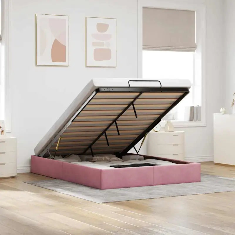 Moderne voetenbankje met opbergfunctie en geschikt voor boxspring nodig - Roze / 140 x 200 cm - Bedden & bedframes