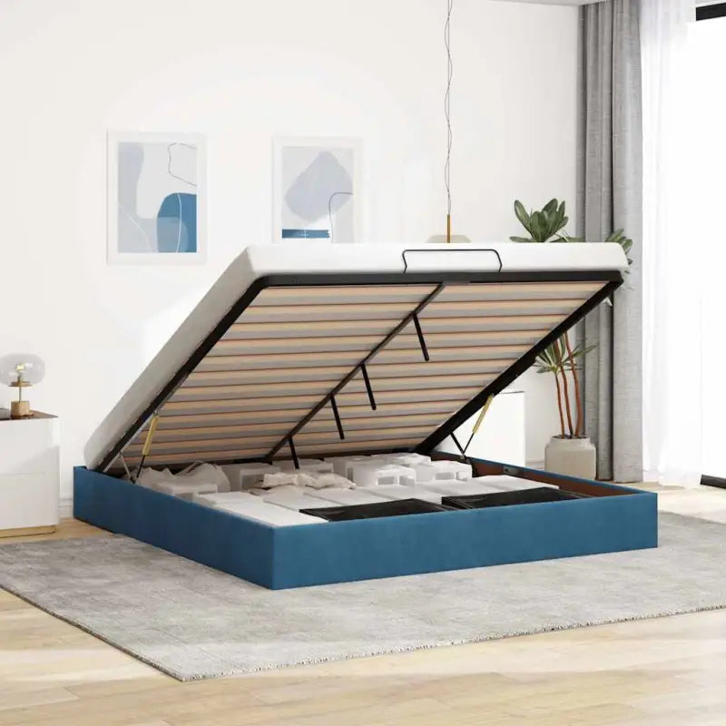 Moderne voetenbankje met opbergfunctie en geschikt voor boxspring nodig - Donkerblauw / 200 x 200 cm - Bedden &