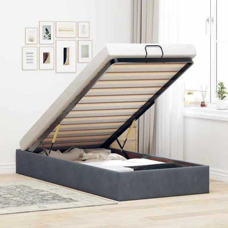 Moderne voetenbankje met opbergfunctie en geschikt voor boxspring nodig - Donkergrijs / 80 x 200 cm - Bedden & bedframes