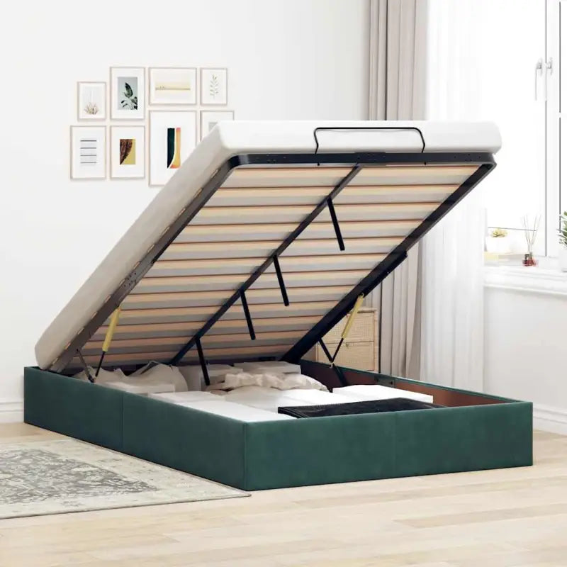 Moderne voetenbankje met opbergfunctie en geschikt voor boxspring nodig - Donkergroen / 120 x 200 cm - Bedden &