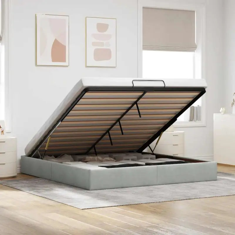 Moderne voetenbankje met opbergfunctie en geschikt voor boxspring nodig - Lichtgrijs / 180 x 200 cm - Bedden & bedframes