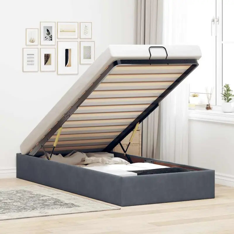 Moderne voetenbankje met opbergfunctie en geschikt voor boxspring nodig - Donkergrijs / 90 x 200 cm - Bedden & bedframes