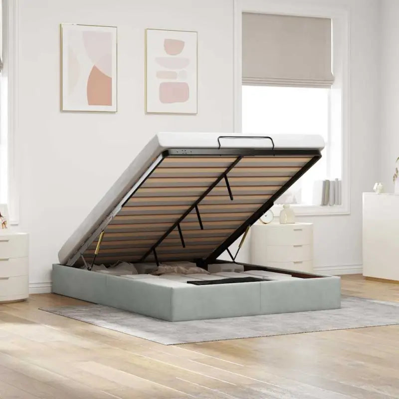 Moderne voetenbankje met opbergfunctie en geschikt voor boxspring nodig - Lichtgrijs / 140 x 200 cm - Bedden & bedframes