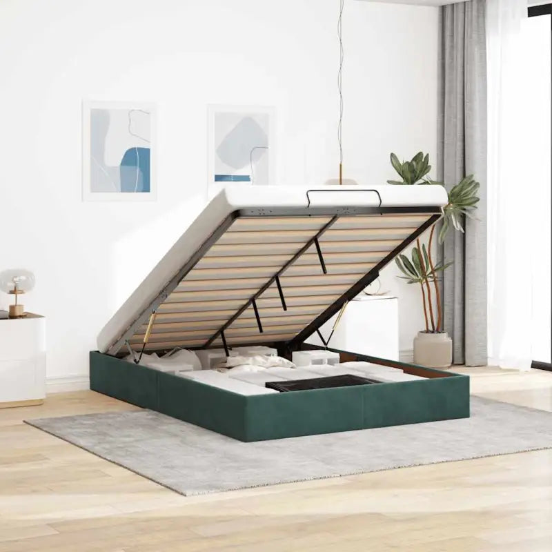Moderne voetenbankje met opbergfunctie en geschikt voor boxspring nodig - Donkergroen / 140 x 200 cm - Bedden &