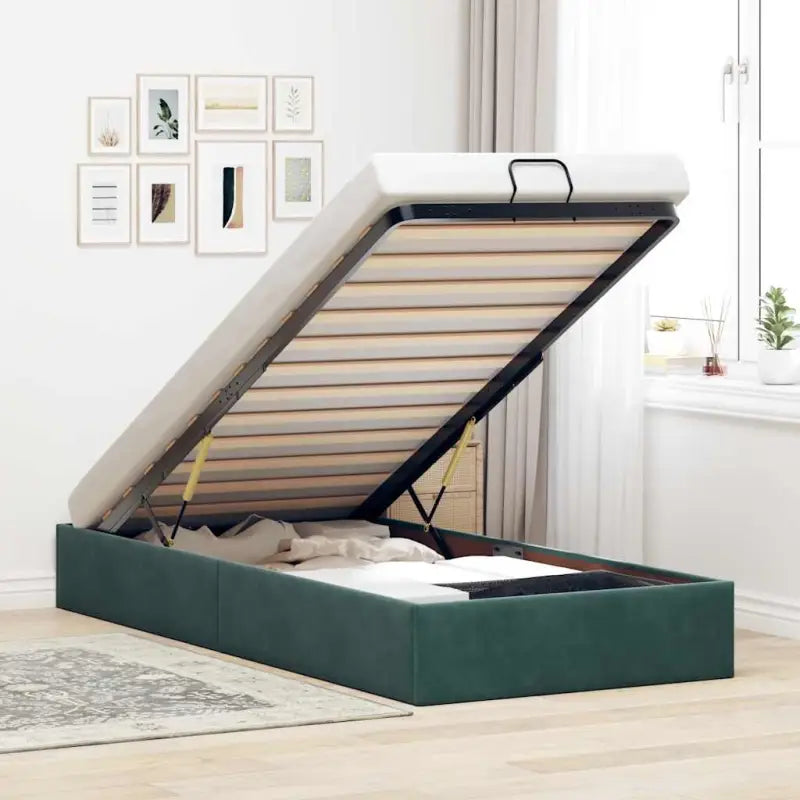 Moderne voetenbankje met opbergfunctie en geschikt voor boxspring nodig - Donkergroen / 100 x 200 cm - Bedden &