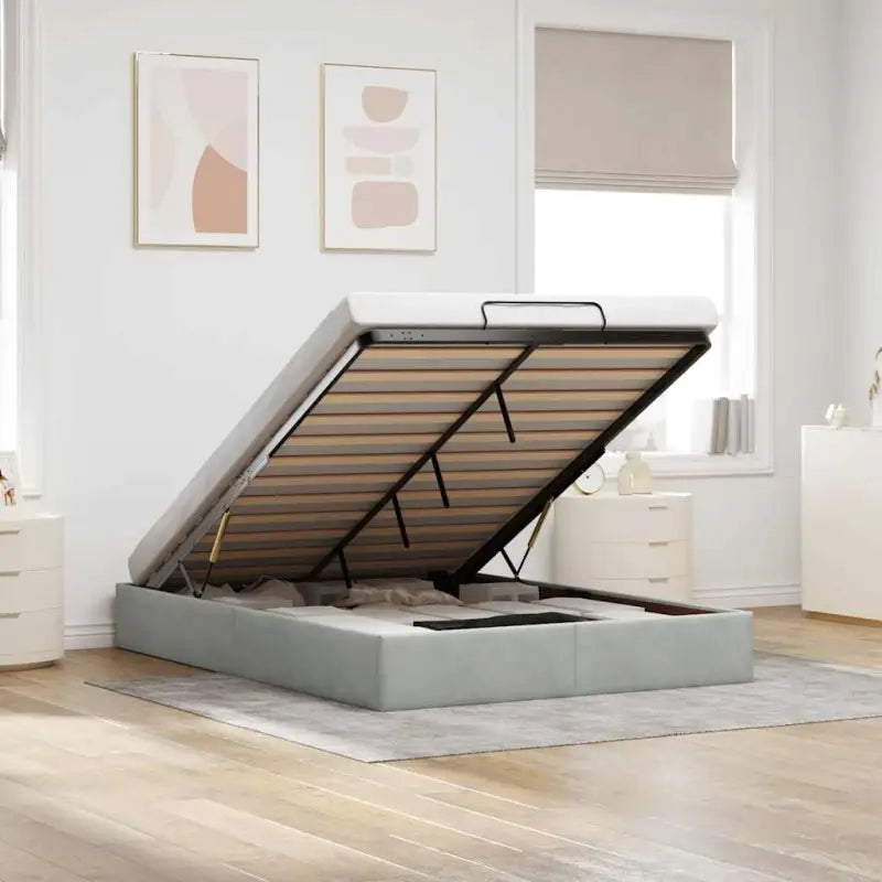 Moderne voetenbankje met opbergfunctie en geschikt voor boxspring nodig - Lichtgrijs / 140 x 190 cm - Bedden & bedframes