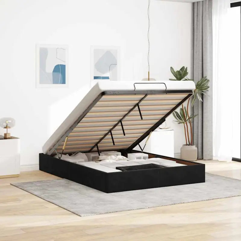 Moderne voetenbankje met opbergfunctie en geschikt voor boxspring nodig - Zwart / 140 x 190 cm - Bedden & bedframes