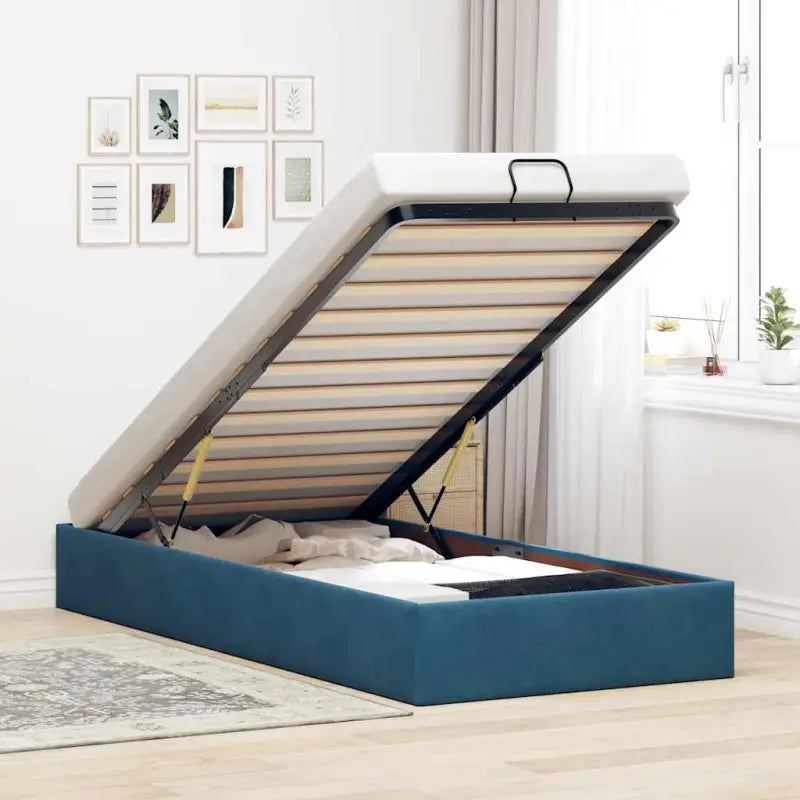 Moderne voetenbankje met opbergfunctie en geschikt voor boxspring nodig - Donkerblauw / 100 x 200 cm - Bedden &