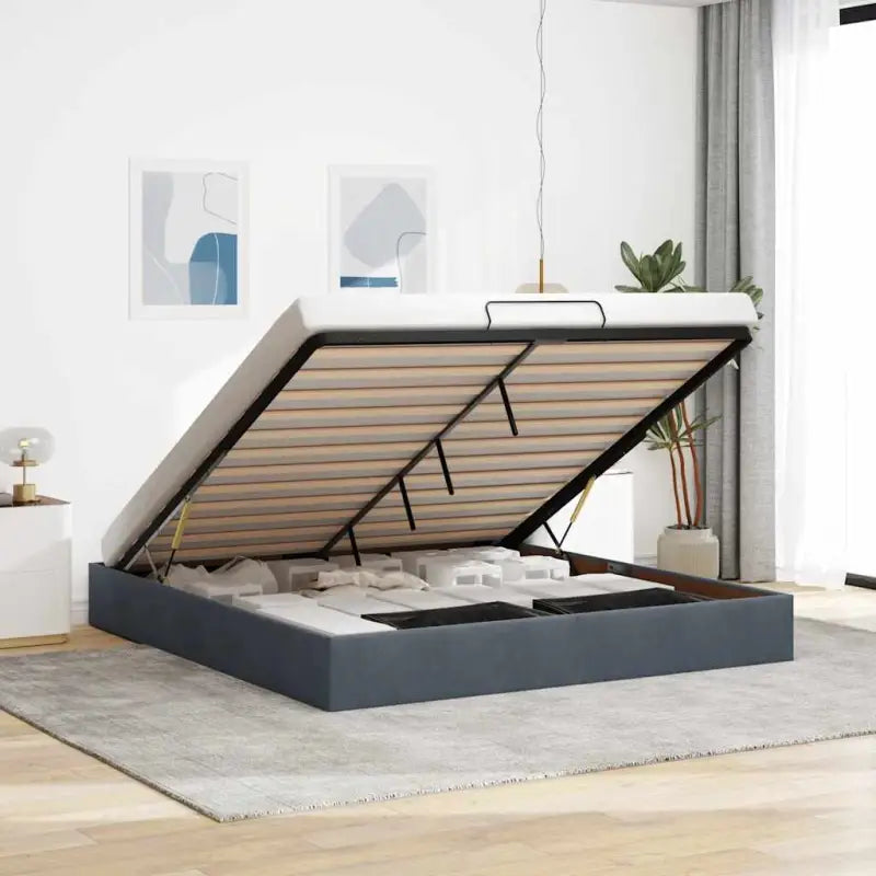 Moderne voetenbankje met opbergfunctie en geschikt voor boxspring nodig - Donkergrijs / 200 x 200 cm - Bedden &