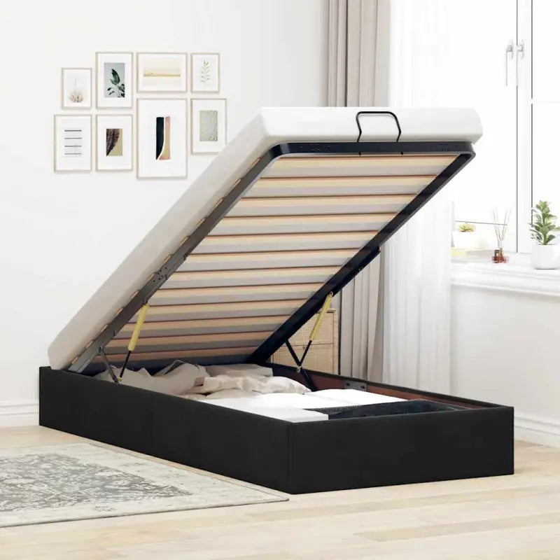 Moderne voetenbankje met opbergfunctie en geschikt voor boxspring nodig - Zwart / 90 x 190 cm - Bedden & bedframes