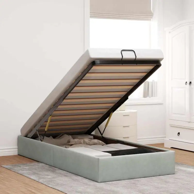 Moderne voetenbankje met opbergfunctie en geschikt voor boxspring nodig - Lichtgrijs / 90 x 190 cm - Bedden & bedframes