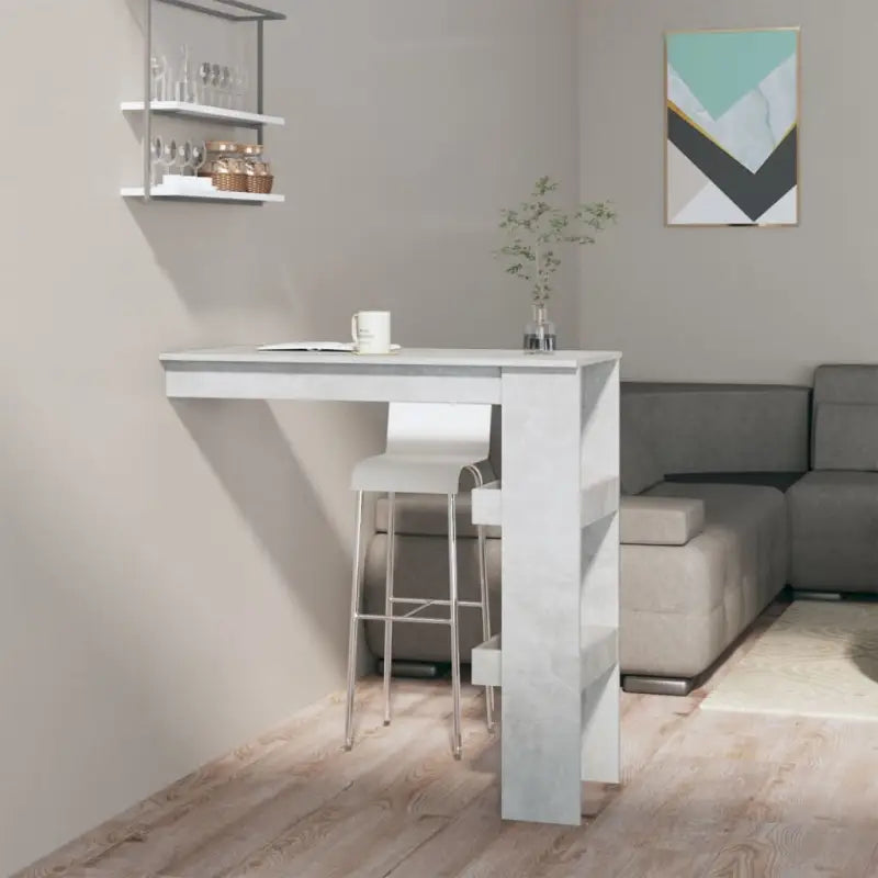 Moderne wandgemonteerde bartafel van bewerkt hout in hoogglans wit - Betongrijs / 1 - Eettafels