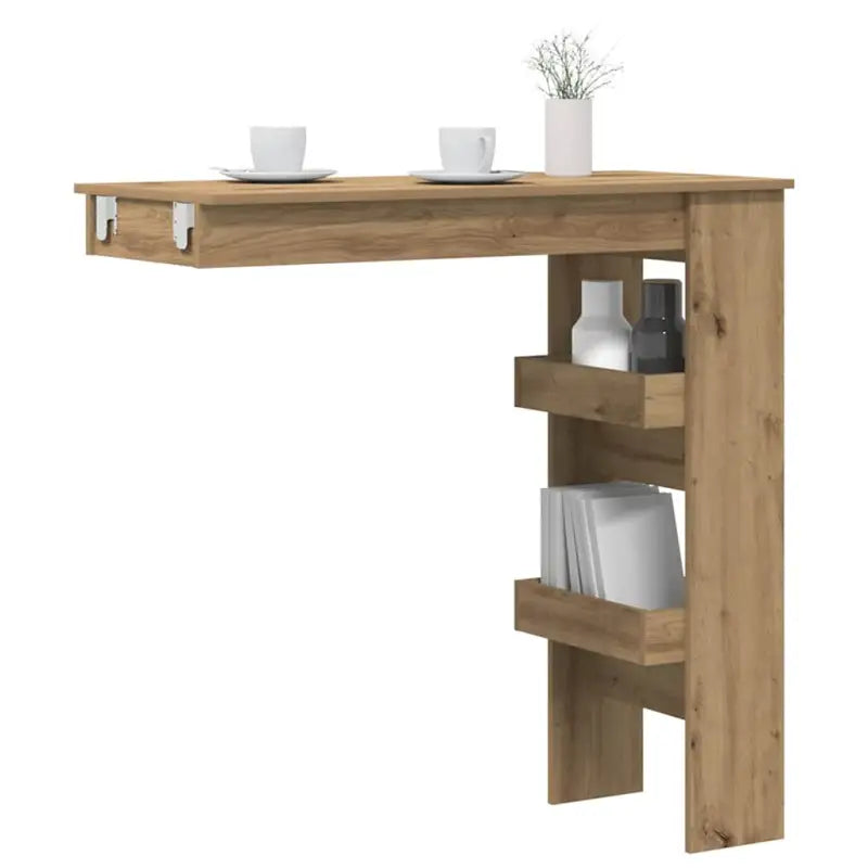 Moderne wandgemonteerde bartafel van bewerkt hout in hoogglans wit - artisanaal eikenkleurig / 1 - Eettafels