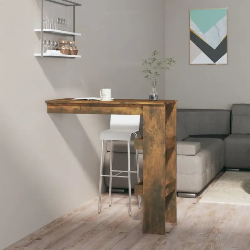 Moderne wandgemonteerde bartafel van bewerkt hout in hoogglans wit - Gerookt eiken / 1 - Eettafels