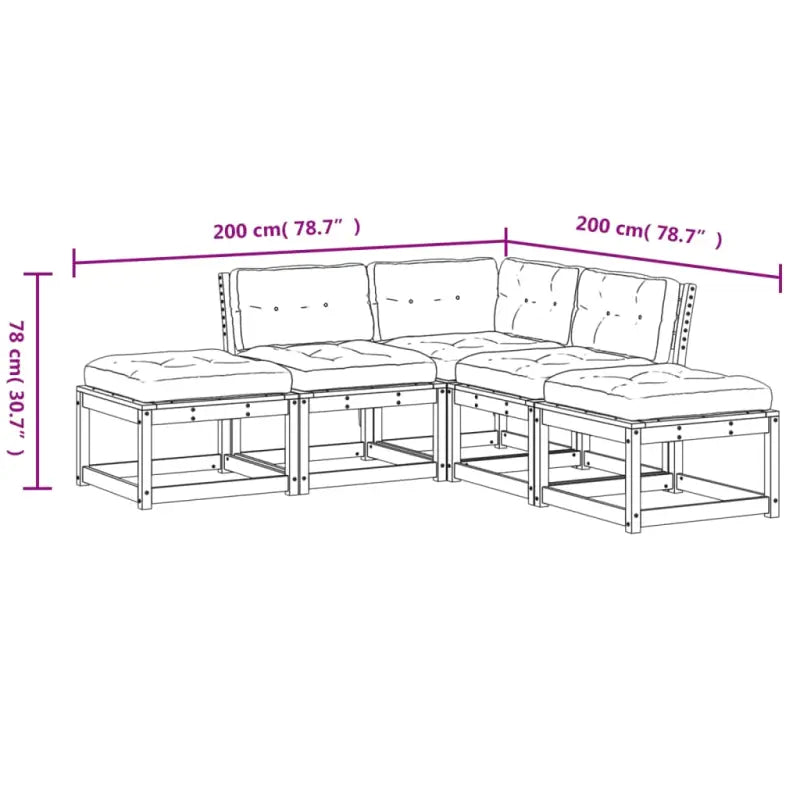Modulair loungeset van massief douglashout met ruime afmetingen zitting - Tuinsets