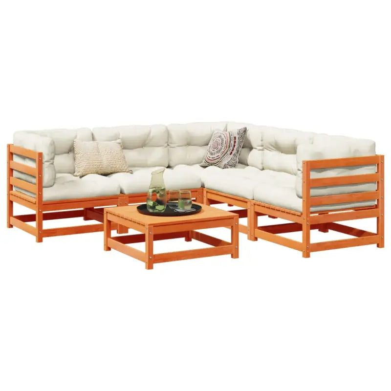 Modulair loungeset van massief grenenhout voor buiten ontspanning - Wasbruin / Nee - Tuinsets