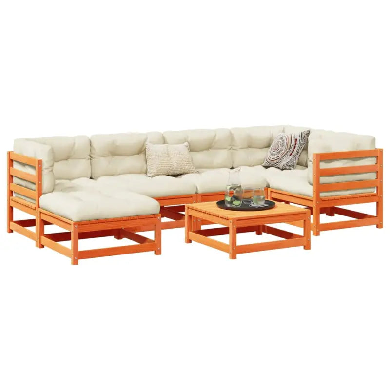 Modulair loungeset van massief Grenenhout voor comfortabel tuinplezier - Wasbruin / zonder kussen - Tuinsets