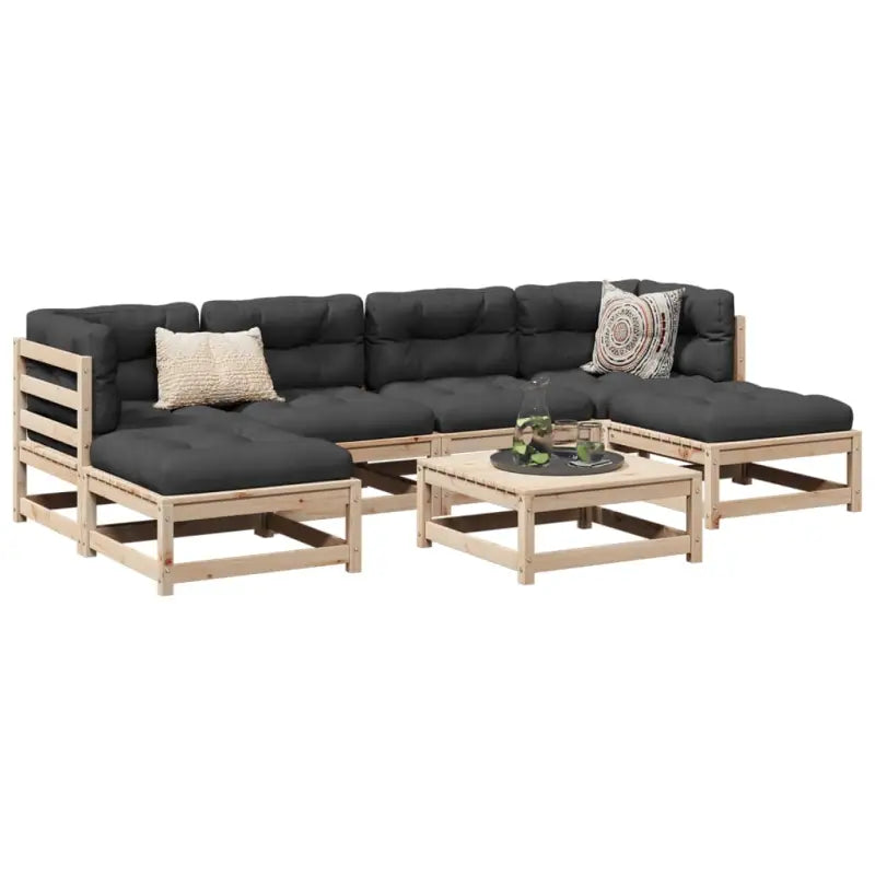 Modulair loungeset van massief grenenhout voor een comfortabele zitervaring - Natuurlijk grenenhout - Tuinsets