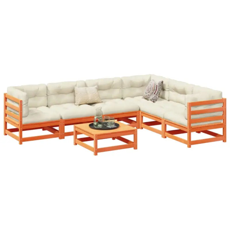 Modulair loungeset van massief grenenhout voor een comfortabele zitervaring - Wasbruin / met kussen - Tuinsets