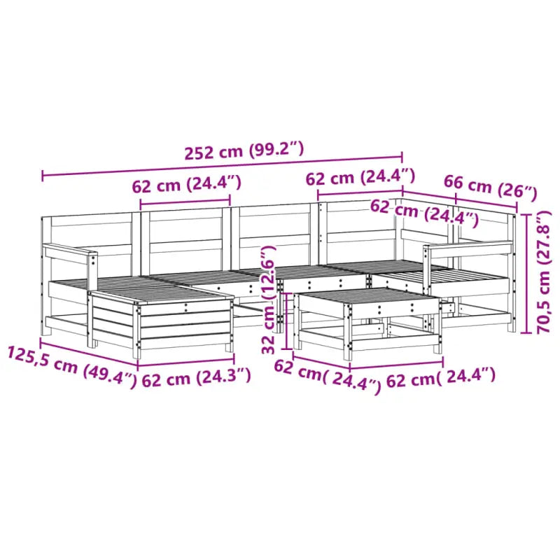 Modulair loungeset van massief grenenhout voor in de tuin - Tuinsets