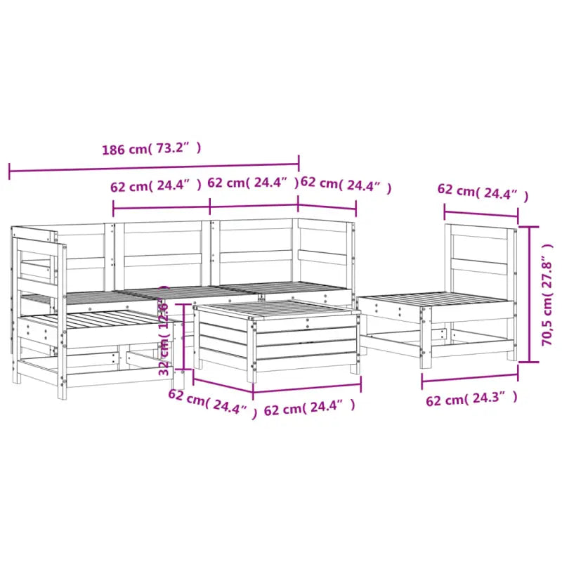 Modulair ontwerp houten loungeset met comfortabele afmetingen zitting - Tuinsets