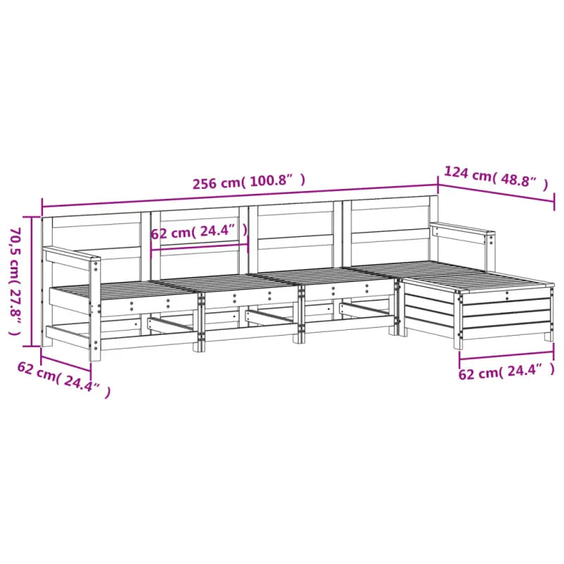 Modulair tuin loungeset van massief grenenhout met gelat ontwerp - Tuinsets