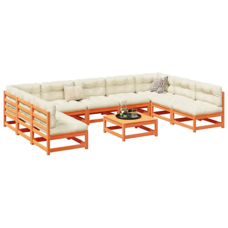 Modulair tuinset van massief grenenhout met comfortabele afmetingen zitting - Wasbruin / met kussen - Tuinsets
