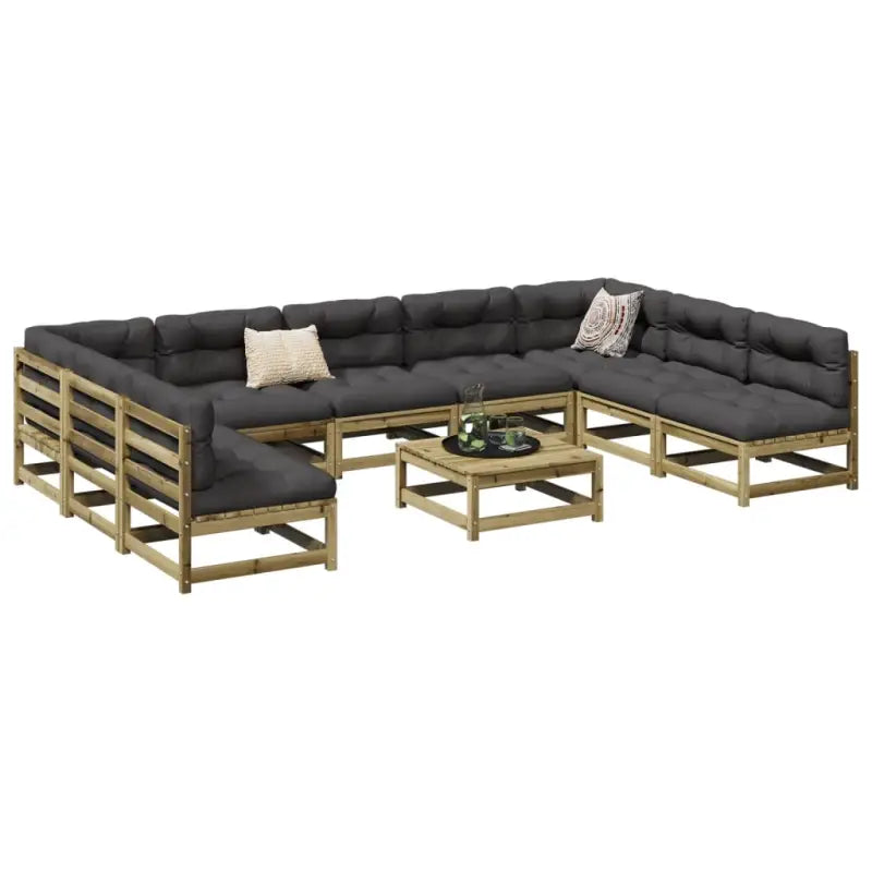 Modulair tuinset van massief grenenhout met comfortabele afmetingen zitting - Naturel geïmpregneerd / met kussen
