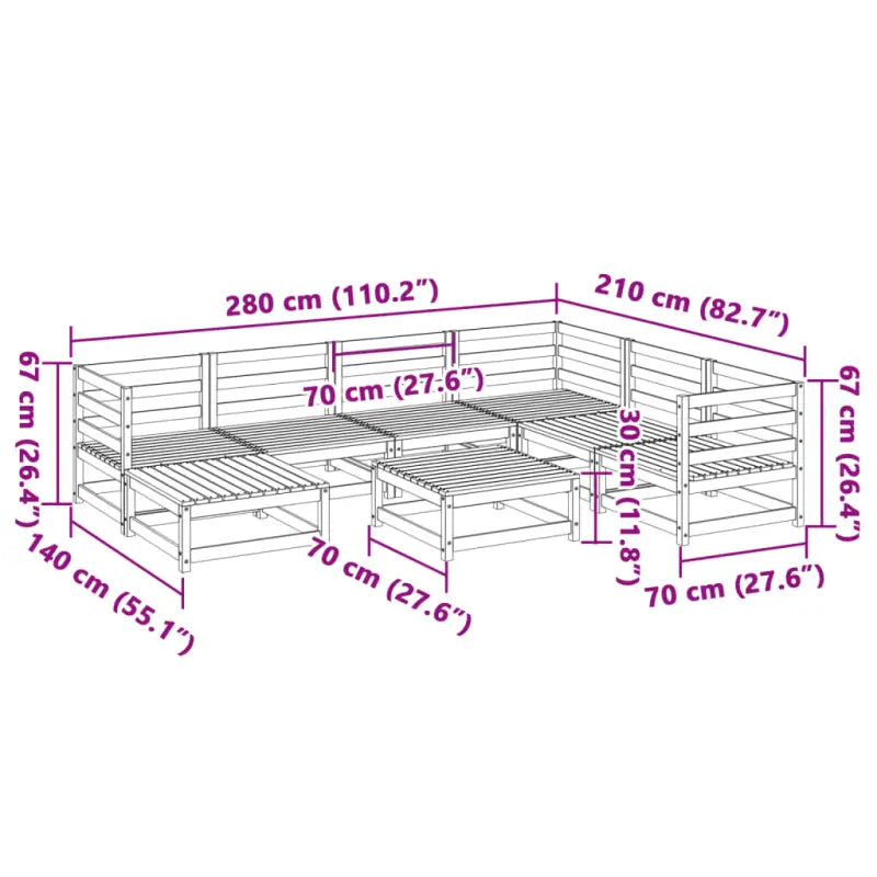 Modulair tuinset van massief grenenhout met hoog rugleuning - Tuinsets