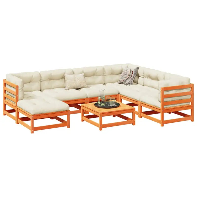 Modulair tuinset van massief grenenhout met hoog rugleuning - Wasbruin / zonder kussen - Tuinsets