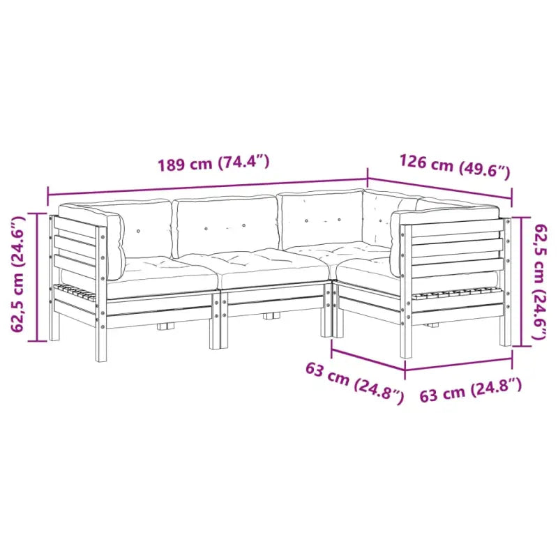 Modulair tuinset van massief grenenhout voor een comfortabele zitervaring - Tuinsets