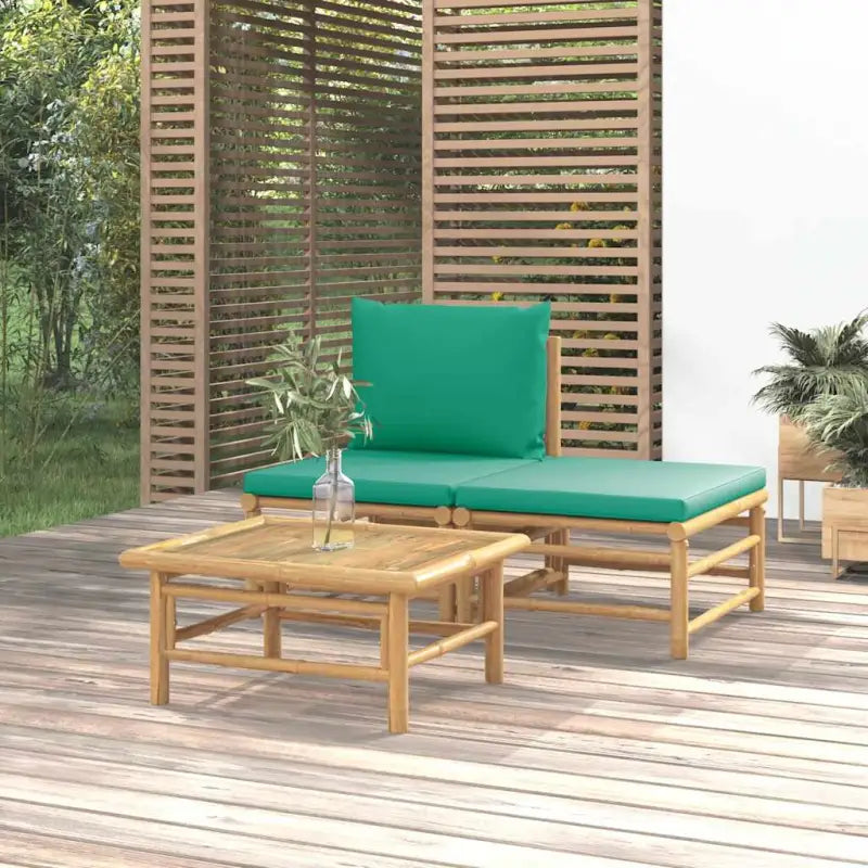 Modulaire bamboe tuinbank met comfortabele afmetingen en rugkussen - Groen / 1 / midden + voetensteun + Tafel