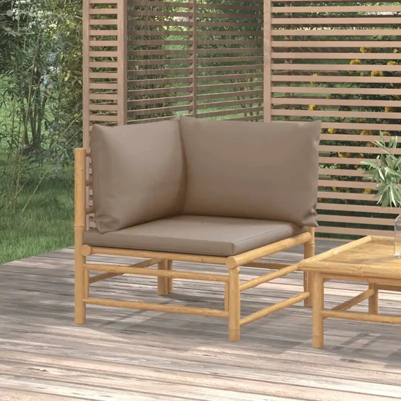 Modulaire bamboe tuinbank met comfortabele afmetingen en rugkussen - Taupe / 1 / Hoekbank - Modulaire tuinbanken